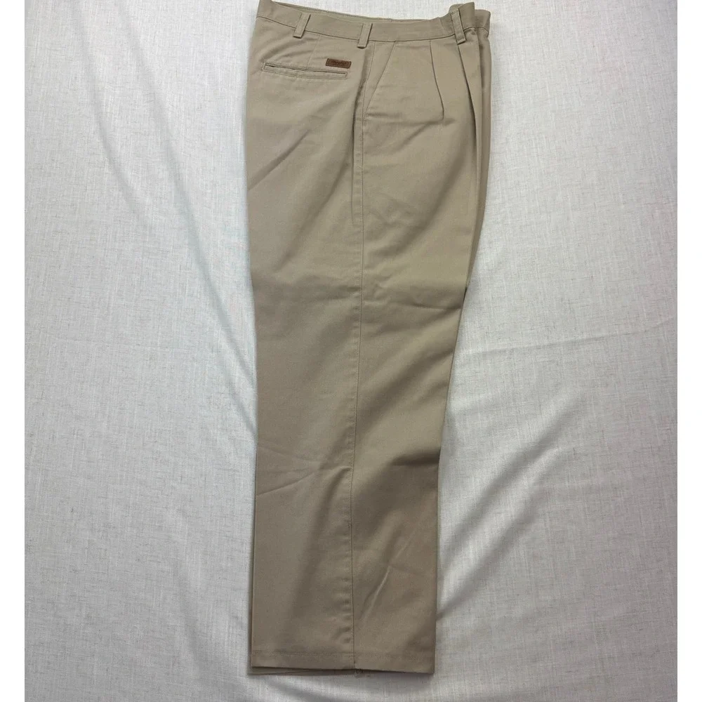 VTG Wrangler Riata Mens Pleated Chinos Tan Khaki Twill Relaxed Fit Pants 34x27